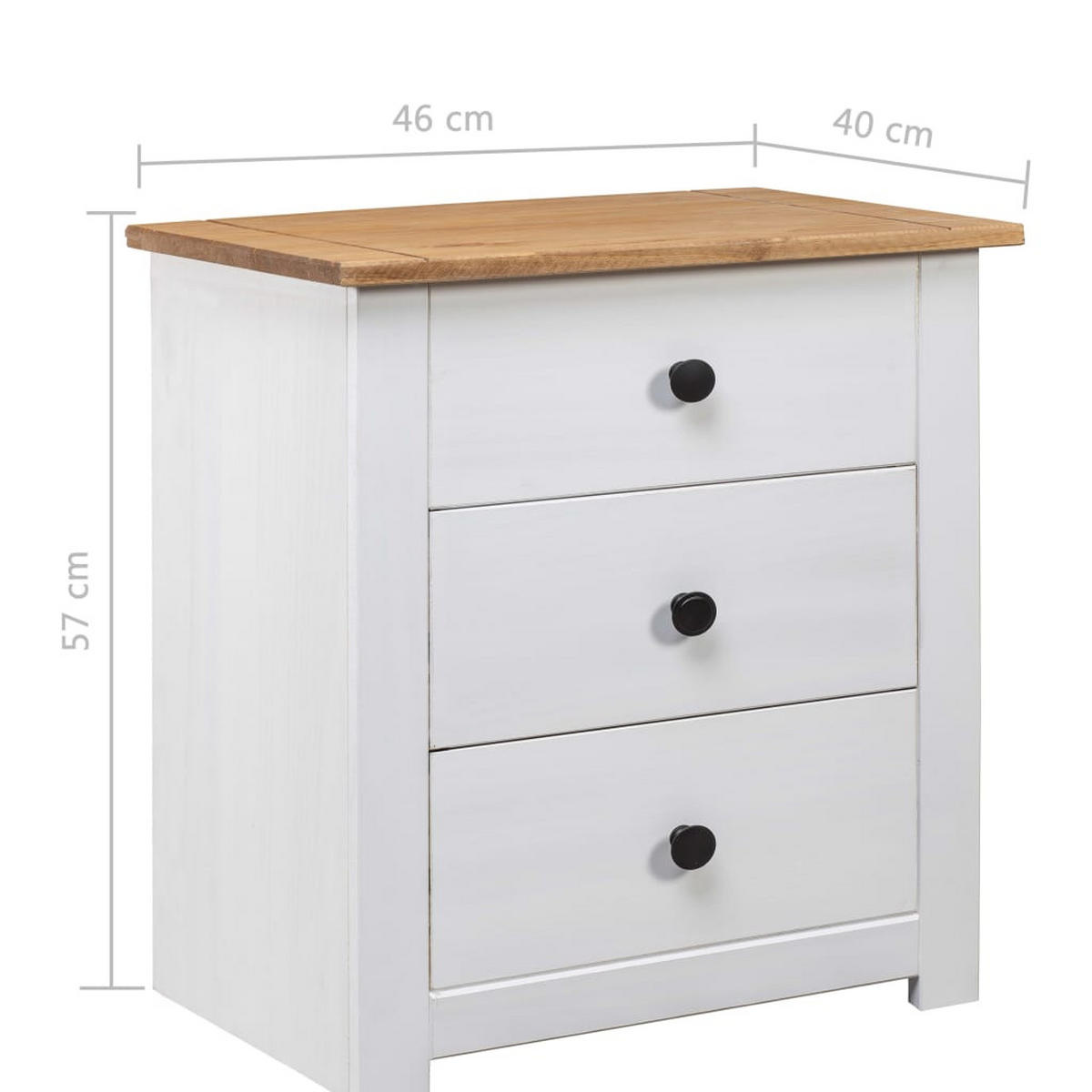 NACHTTISCH mit 3 Schubladen 46/40/57 cm aus Panama-Kiefer in Weiß - Weiß, Holz (46/57/40cm) - vidaXL