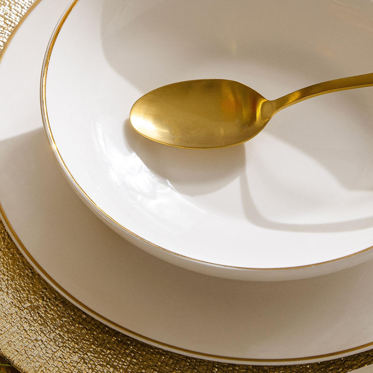 SUPPENTELLER-SET AD BELLA, 6-tlg - Ecru/Goldfarben, Keramik (20cm) - KONSIMO®