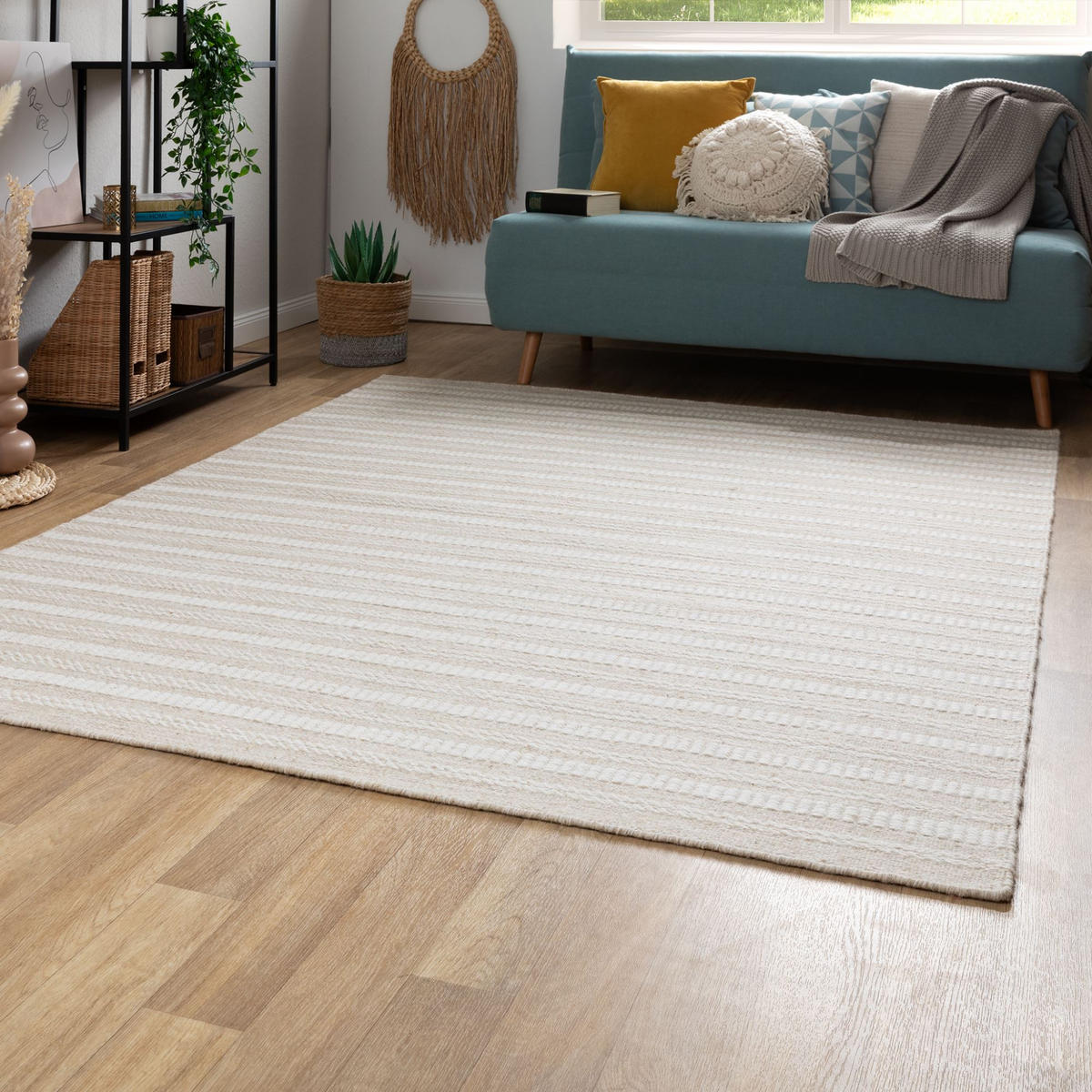 HANDWEBTEPPICH 160/230 cm Habo schmale Streifen - Beige, Naturmaterialien (160/230cm) - Steffensmeier