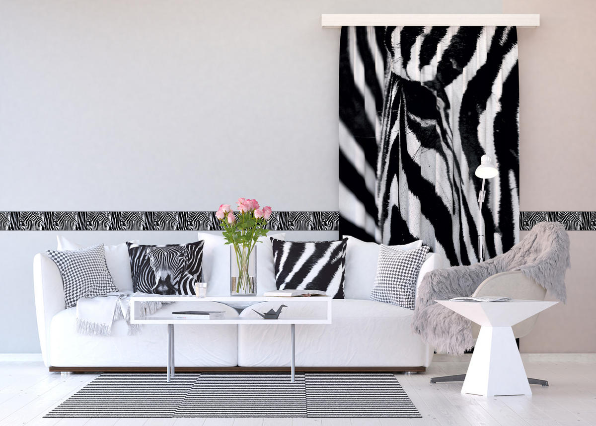 SELBSTKLEBENDE Tapetenbordüre Zebras 500 x 14 cm - Schwarz, Papier (500/14cm) - Sanders & Sanders