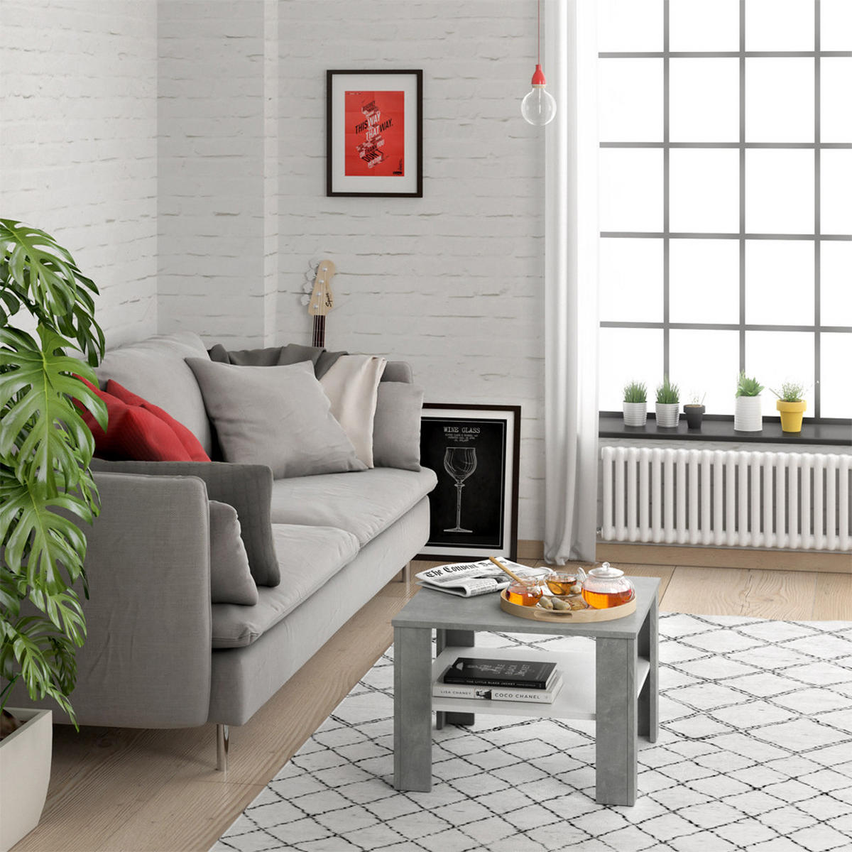 COUCHTISCH Homer Beton 60 x 60 cm - Schieferfarben, Holzwerkstoff (60/60/42cm) - Vicco