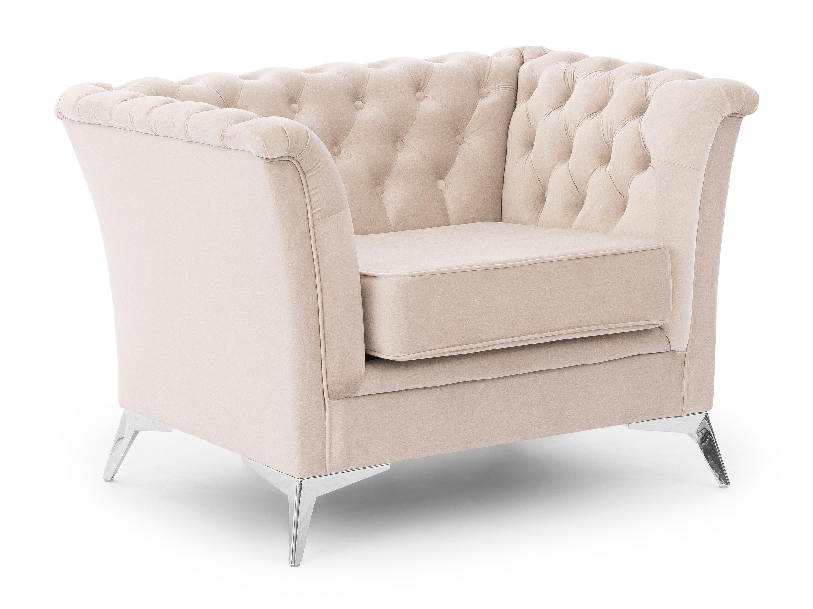 CHESTERFIELD-SESSEL Whitby Beige Samt mit silbernen Füßen - Beige/Silberfarben, Holz/Textil (116/78/82cm) - S-Style Möbel
