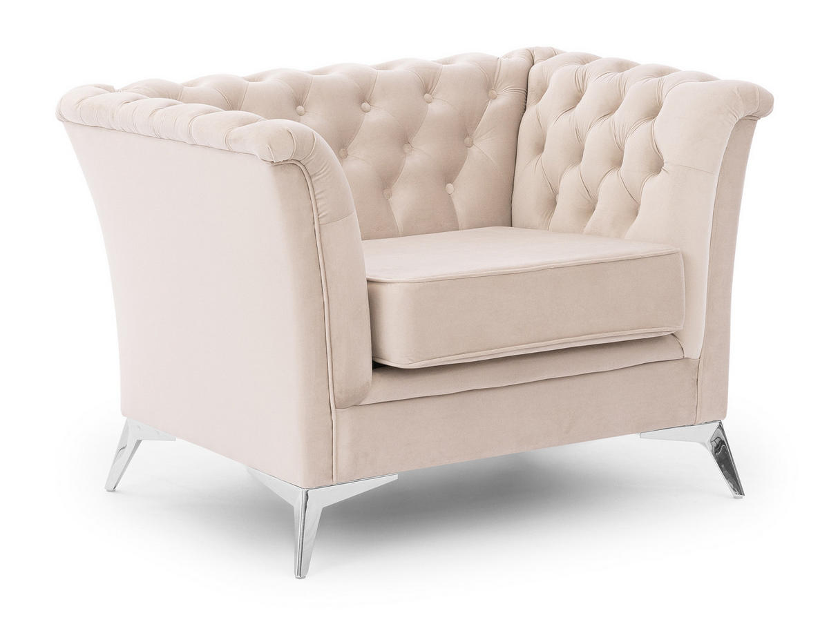 CHESTERFIELD-SESSEL Whitby Beige Samt mit silbernen Füßen - Beige/Silberfarben, Holz/Textil (116/78/82cm) - S-Style Möbel