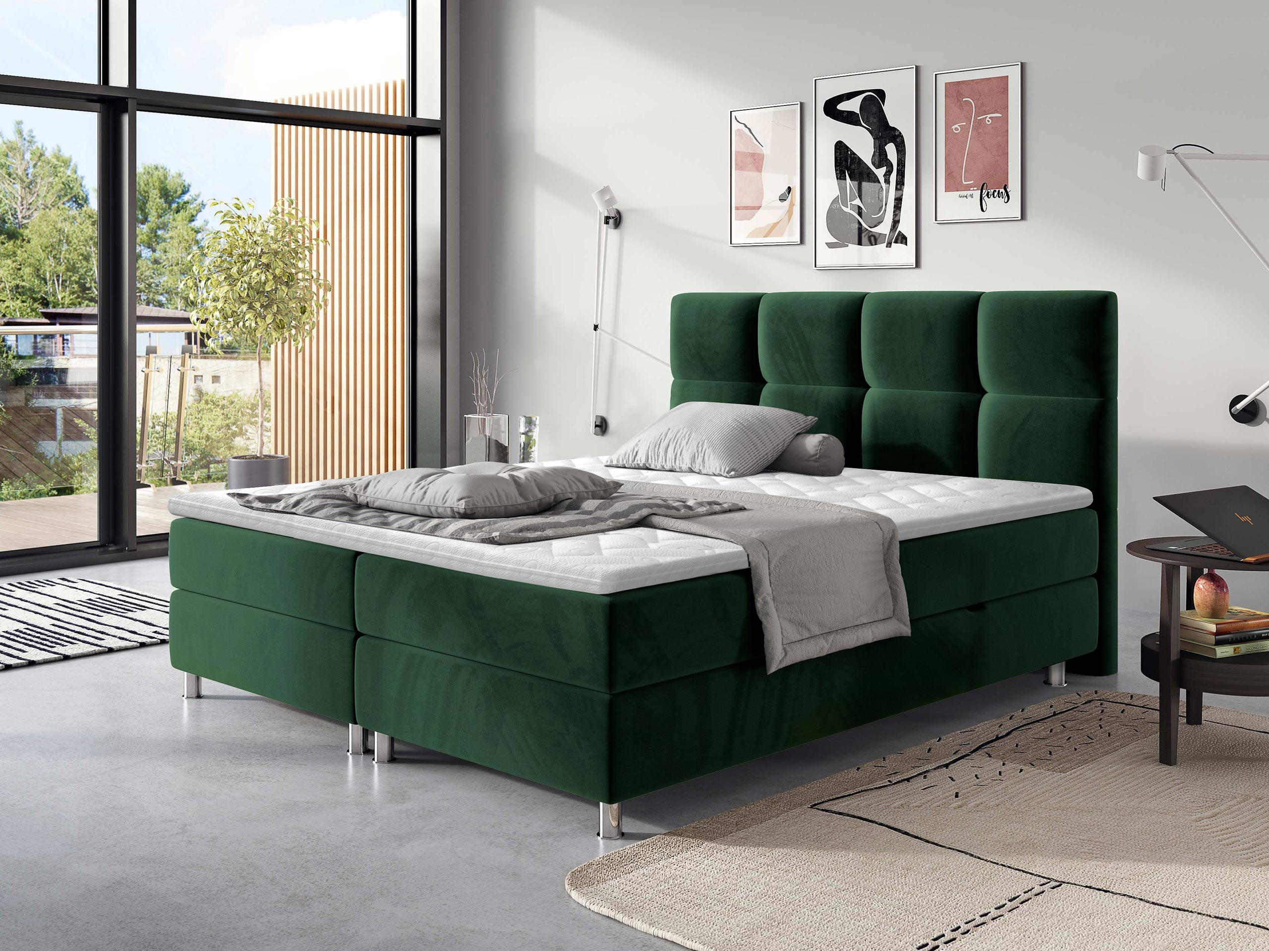 BOXBETT Dave - Chromfarben/Grün, Holz/Textil (180/200cm) - MIRJAN24