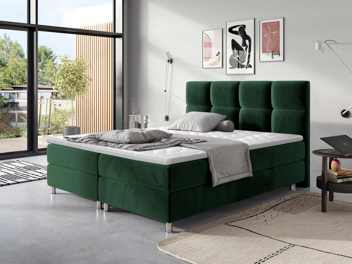 BOXBETT Dave - Chromfarben/Grün, Holz/Textil (140/200cm) - MIRJAN24