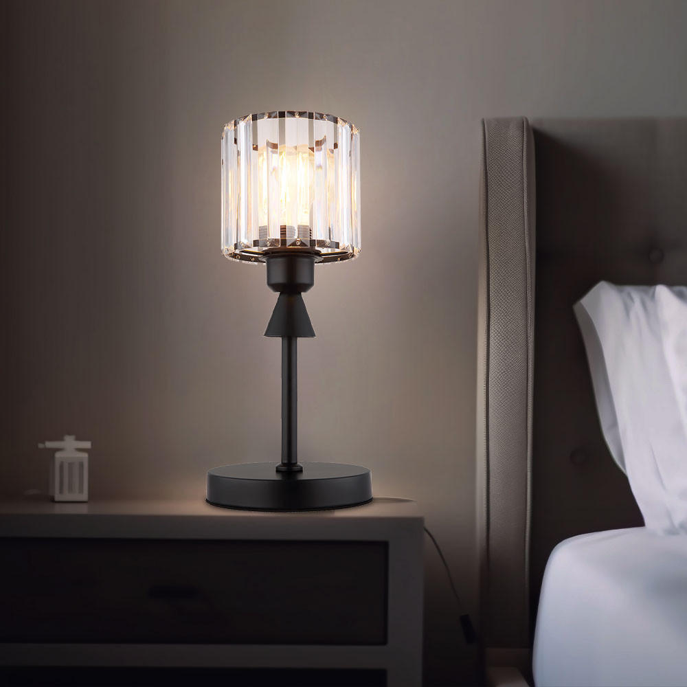 TISCHLEUCHTE Metall Schwarz Kristall - Schwarz, Metall (15/15/34.3cm) - Globo Lighting