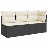 GARTENSOFA Mit Kissen 3-Sitzer Schwarz Poly Rattan - Schwarz, Kunststoff (172/69/62cm) - vidaXL
