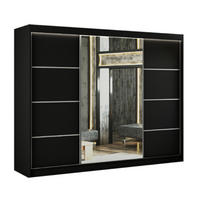 SCHWEBETÜRENSCHRANK Padwa 250 cm mit Spiegel 3-türig, schwarz und schwarze Front - Schwarz, Glas/Kunststoff (250/215/61cm) - Margaret Hadas24