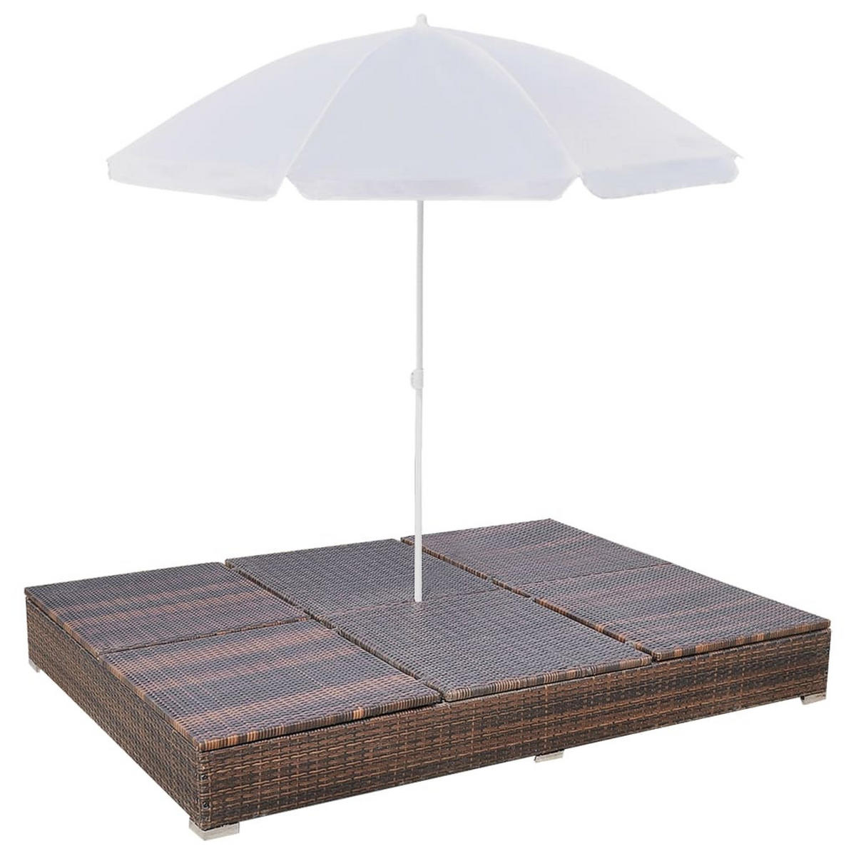OUTDOOR-LOUNGEBETT Mit Sonnenschirm Poly Rattan Braun - Creme/Braun, Kunststoff/Textil (140/190/197cm) - vidaXL