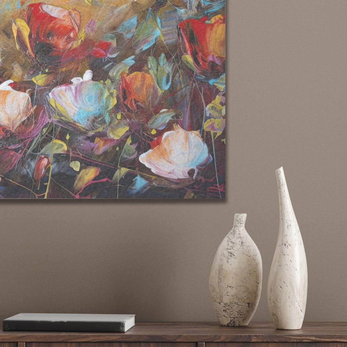 AKUSTIKBILD Blumen - Kunst - Natur - Ölgemälde Wanddeko 70x50 cm - Multicolor, Kunststoff (70/50/0.9cm) - MuchoWow