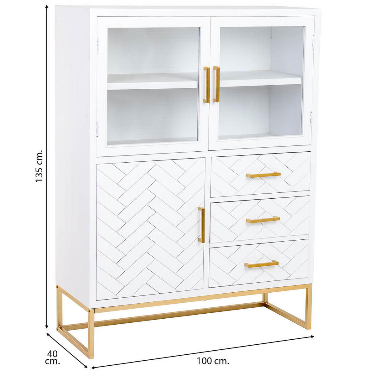 VITRINE mit 3 türen und 3 schubladen, holz, 100x40x135 cm - Weiß, Holz (100/135/40cm) - Wanderlust