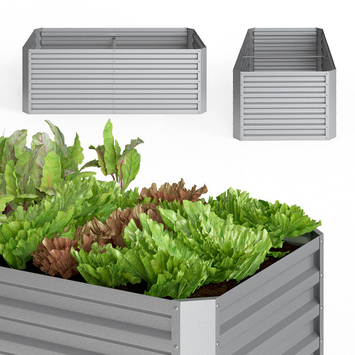 HOCHBEET Silber 180 x 60 cm - Silberfarben, Metall (180/90/60cm) - OK-Living