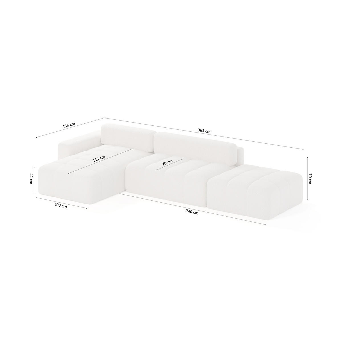 ECKSOFA RIFU LA mit Schlaffunktion, Weiß - Weiß, Textil (363/185cm) - Fedve