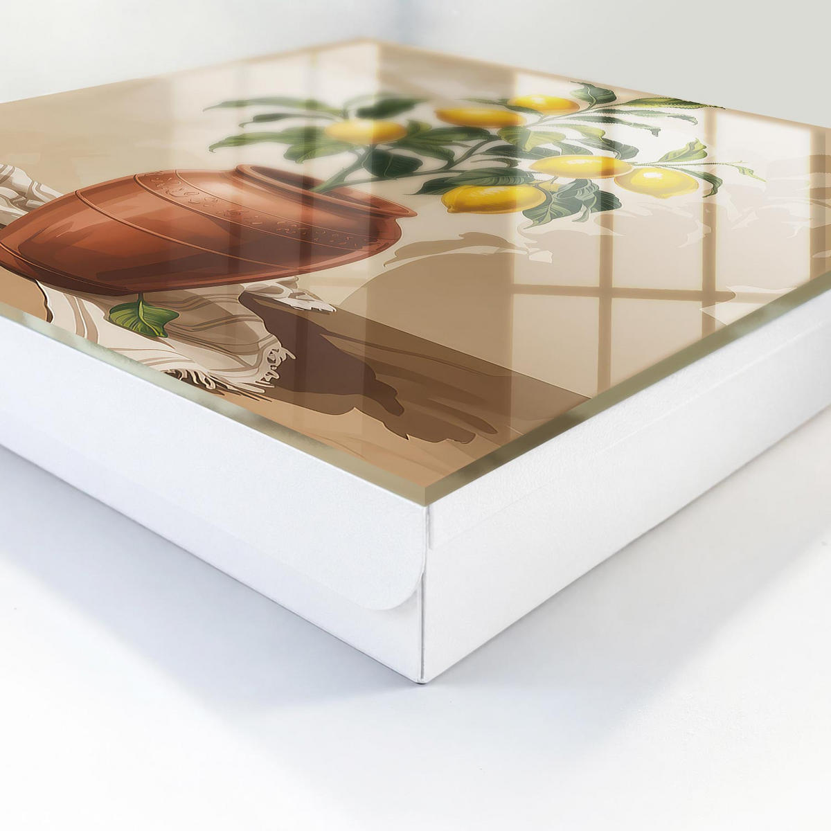 SCHLÜSSELBOX Weiß 30x30 cm – Türöffnung nach rechts - Zitronenbaum - Gelb, Metall (30/30/5cm) - TULUP
