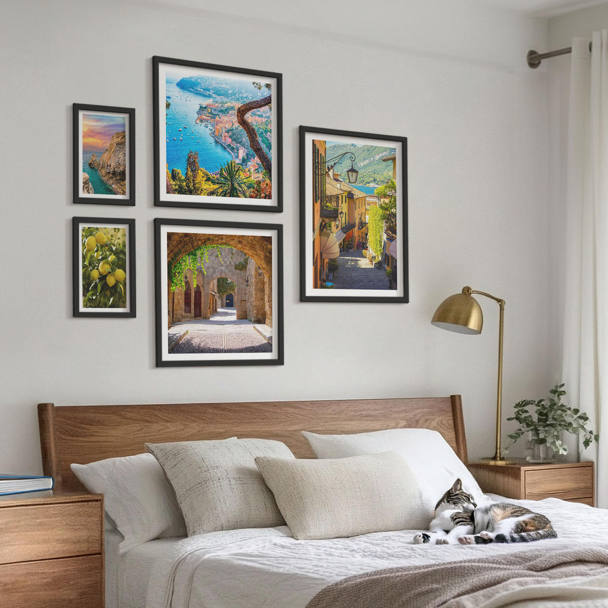 WANDBILDER 5er-Set - 50x50 cm & 20x30 cm & 40x60 cm Schwarzer Rahmen - Bezaubernde Straßen voller Zitronenblüten - Schwarz, Kunststoff (40/60cm) - ArtPrintCave