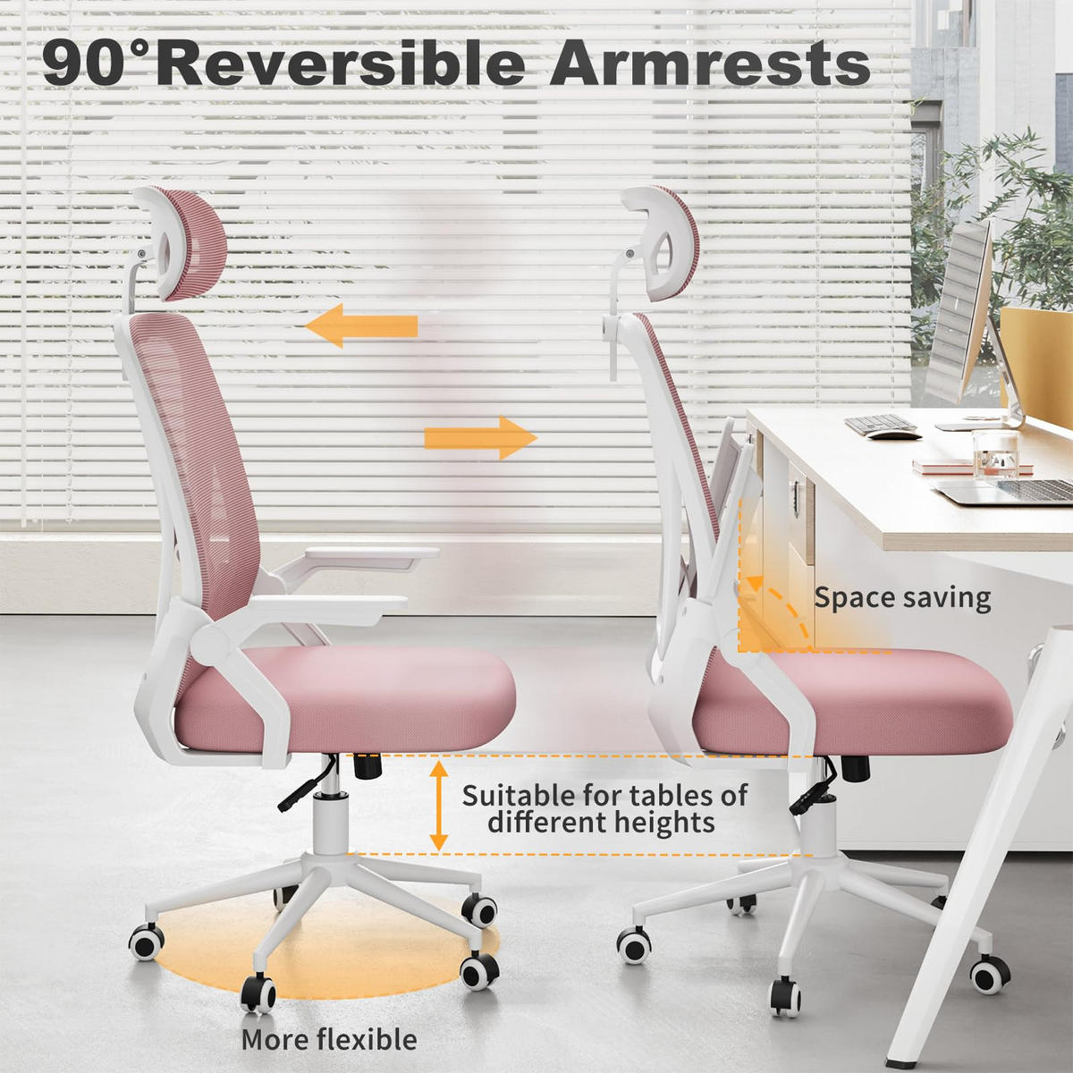 DREHSTUHL Webstoff Weiß-Rosa ergonomisch klappbare Armlehnen - Pink, Kunststoff (24/48/53cm) - Rattrix