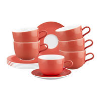 MILCHKAFFEETASSEN MIT UNTERTASSEN Liberty Pure Colors Flamingo Red 380 ml 6er Set - Rot, Keramik (0.38L) - Seltmann Weiden