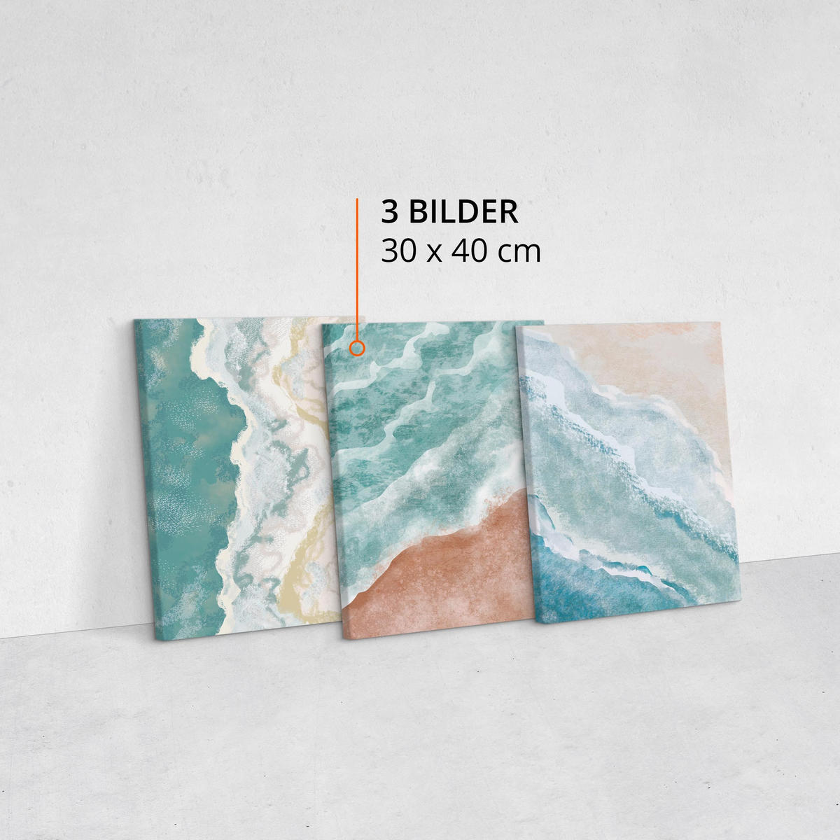 LEINWANDBILDER 3-er Set Strand Meer - Türkis/Blau, Textil (90/40cm) - Muralo