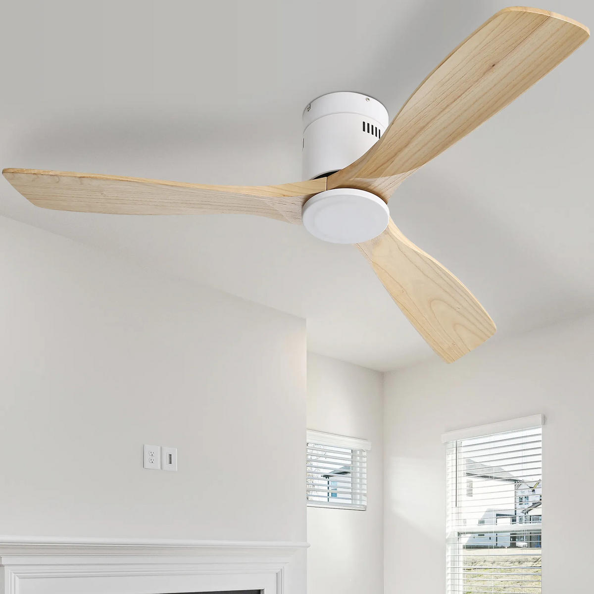 DECKENVENTILATOR 52Zoll Natur Holzflügel DC Motor Fernbedienung - Weiß, Kunststoff (132/132/24.5cm) - CASIVA