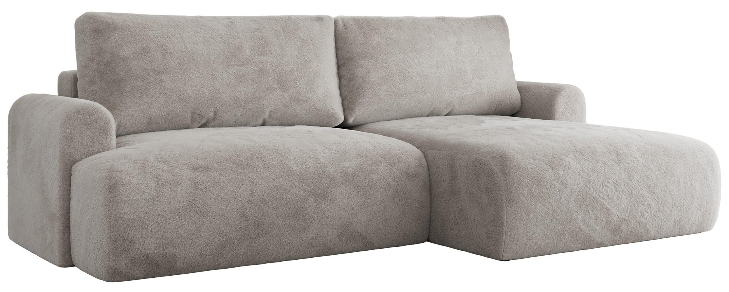 ECKSCHLAFSOFA TONO L Hellgrau Plüsch - rechts - Hellgrau/Schwarz, Kunststoff/Textil (150/260cm) - MKS