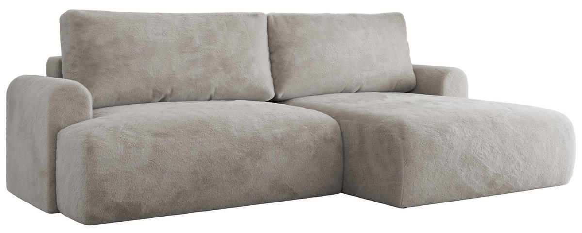 ECKSCHLAFSOFA TONO L Hellgrau Plüsch - rechts - Hellgrau/Schwarz, Kunststoff/Textil (150/260cm) - MKS