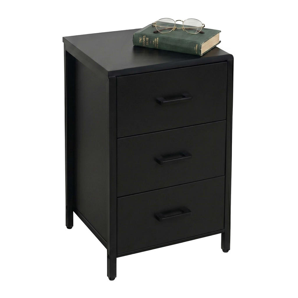 Relaxdays NOČNÍ STOLEK Černý 3 zásuvky MDF ocel 60/40/40 cm