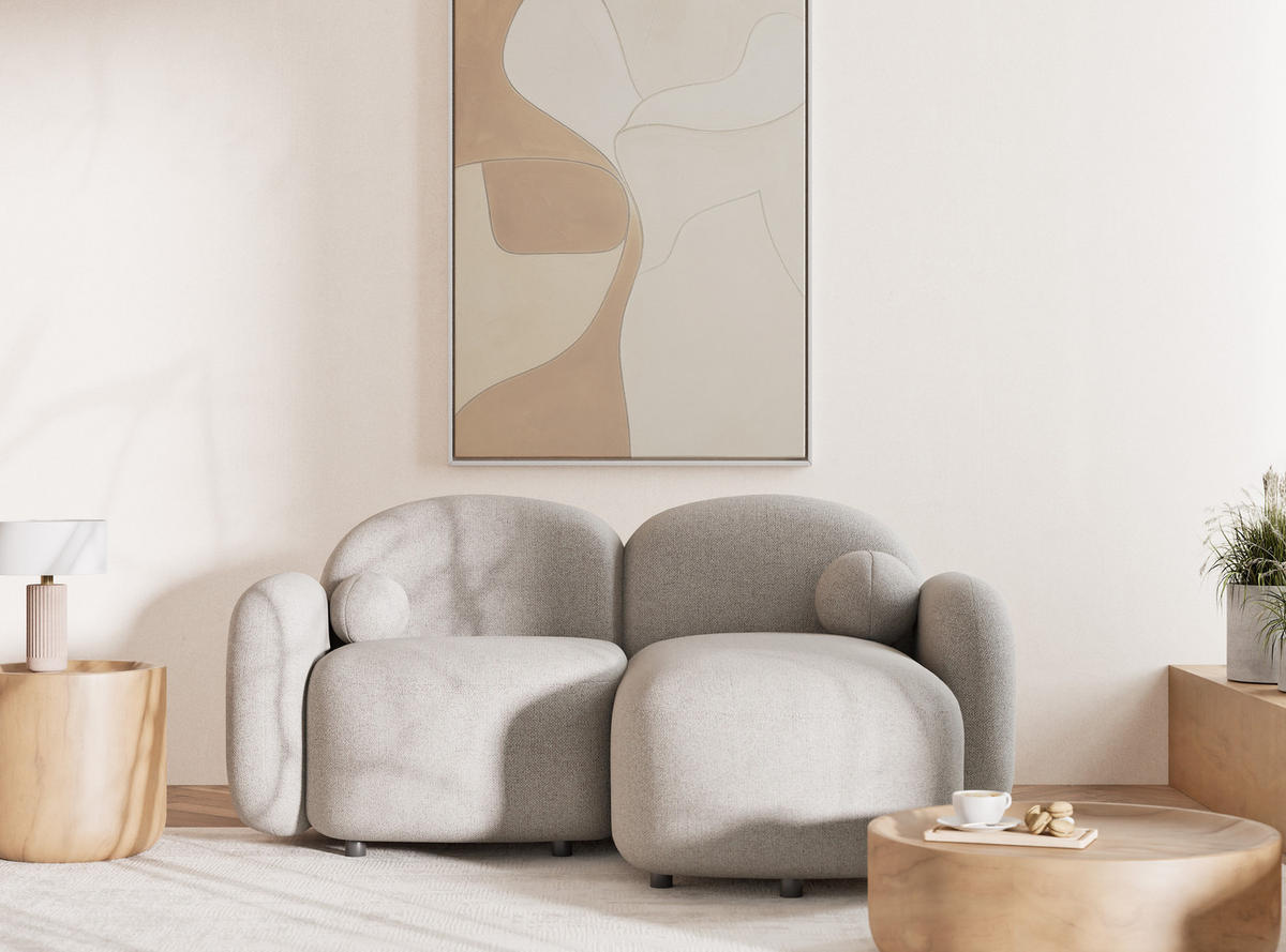 ECKSOFA Bahama Seidengrau Webstoff - Beige/Schwarz, Holz/Holzwerkstoff (190/146cm) - Maison de Reve