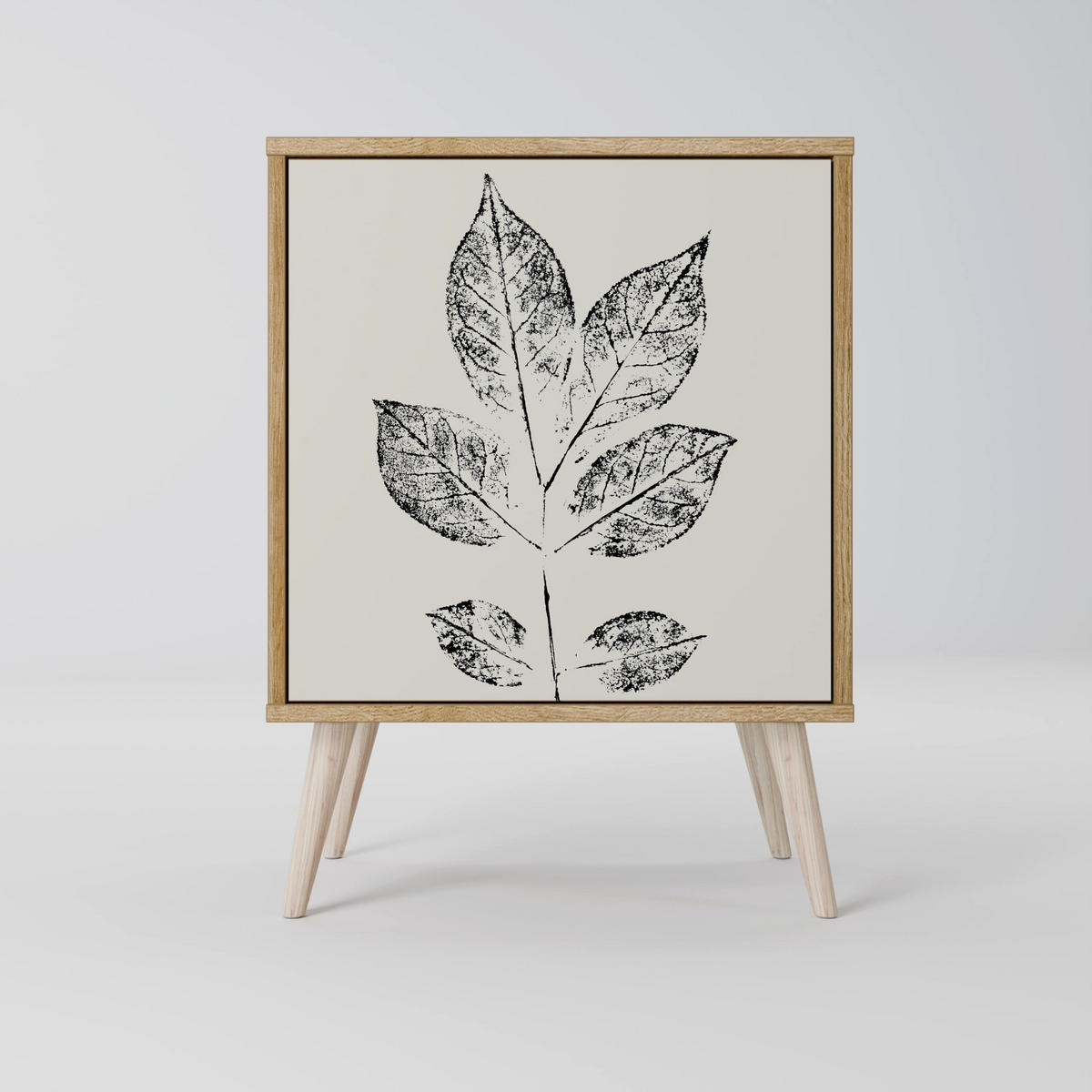 SIDEBOARD LEAFY STAMPS, Grau, 57,5x42x67,5 cm, Schwarze Metall-Rahmenfüße - Multicolor/Schwarz, Holzwerkstoff/Metall (57.5/67.5/42cm) - SpaceRebels