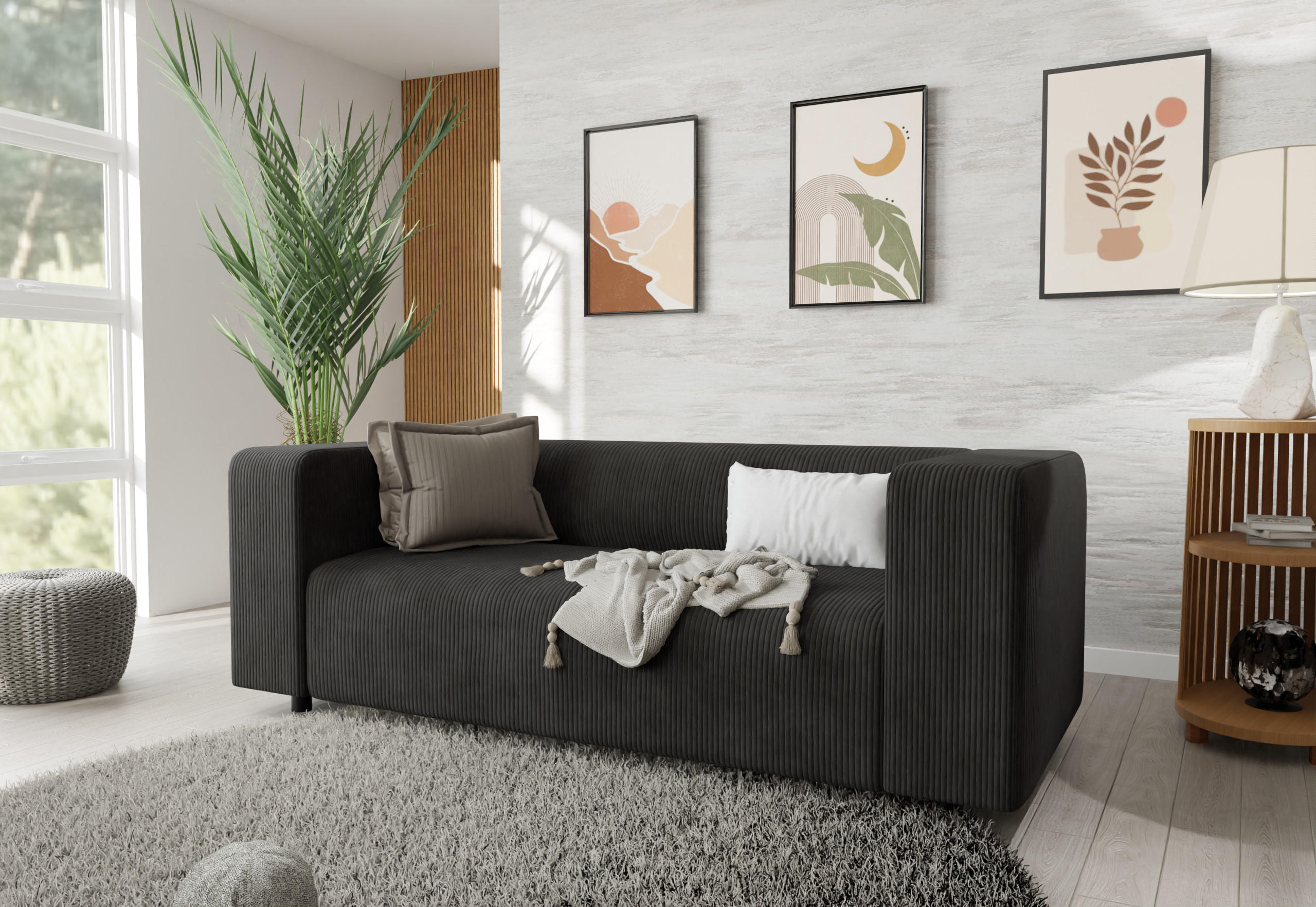 2-SITZER-SOFA Tove Schwarz Cord - Schwarz, Holz/Kunststoff (151/65/80cm) - S-Style Möbel