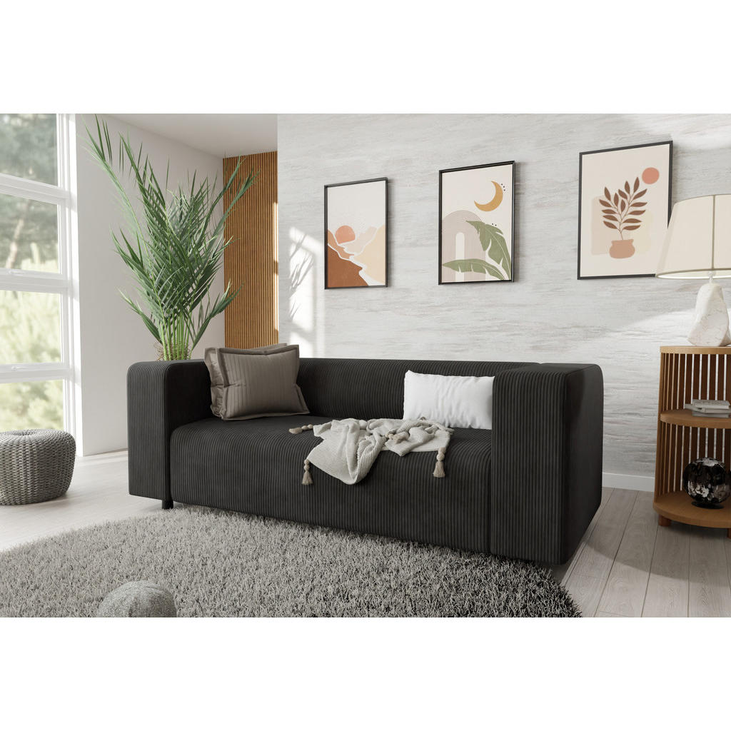 Thumbnail - S-Style Möbel Sitzgarnitur, Schwarz, Textil, Echtholz, Teilmassiv,Buche, Birke, 3-Sitzer, Füllung: Schaumstoff, 151x65x8...