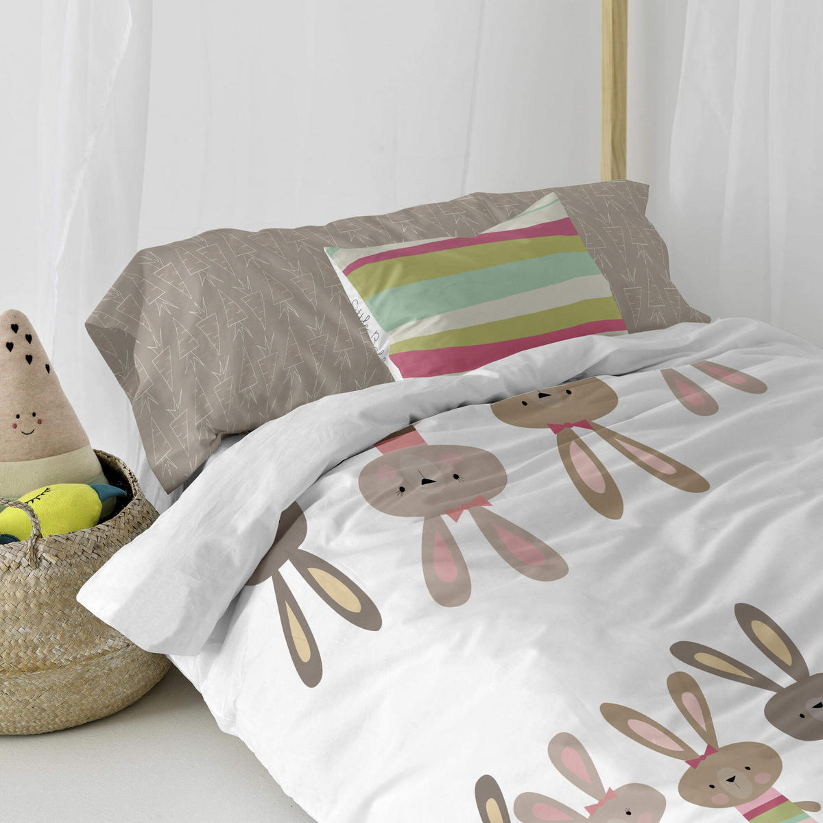 KISSENBEZUG rabbit family 50x30 cm mehrfarbig - Multicolor, Textil (50/30cm) - Happy Friday