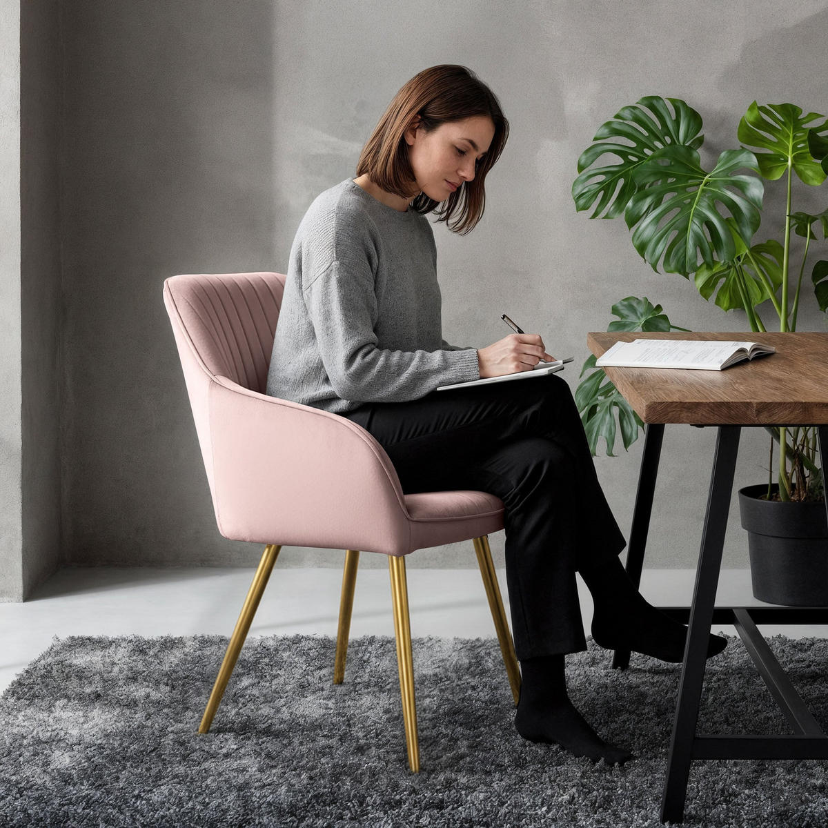 ČALÚNENÁ STOLIČKA, 4-dielna sada, kovové nohy, ružová, zlatá 54,5/82/58 - ružová, textil (55/82/52cm) - RAUMHIRSCH FURNITURE