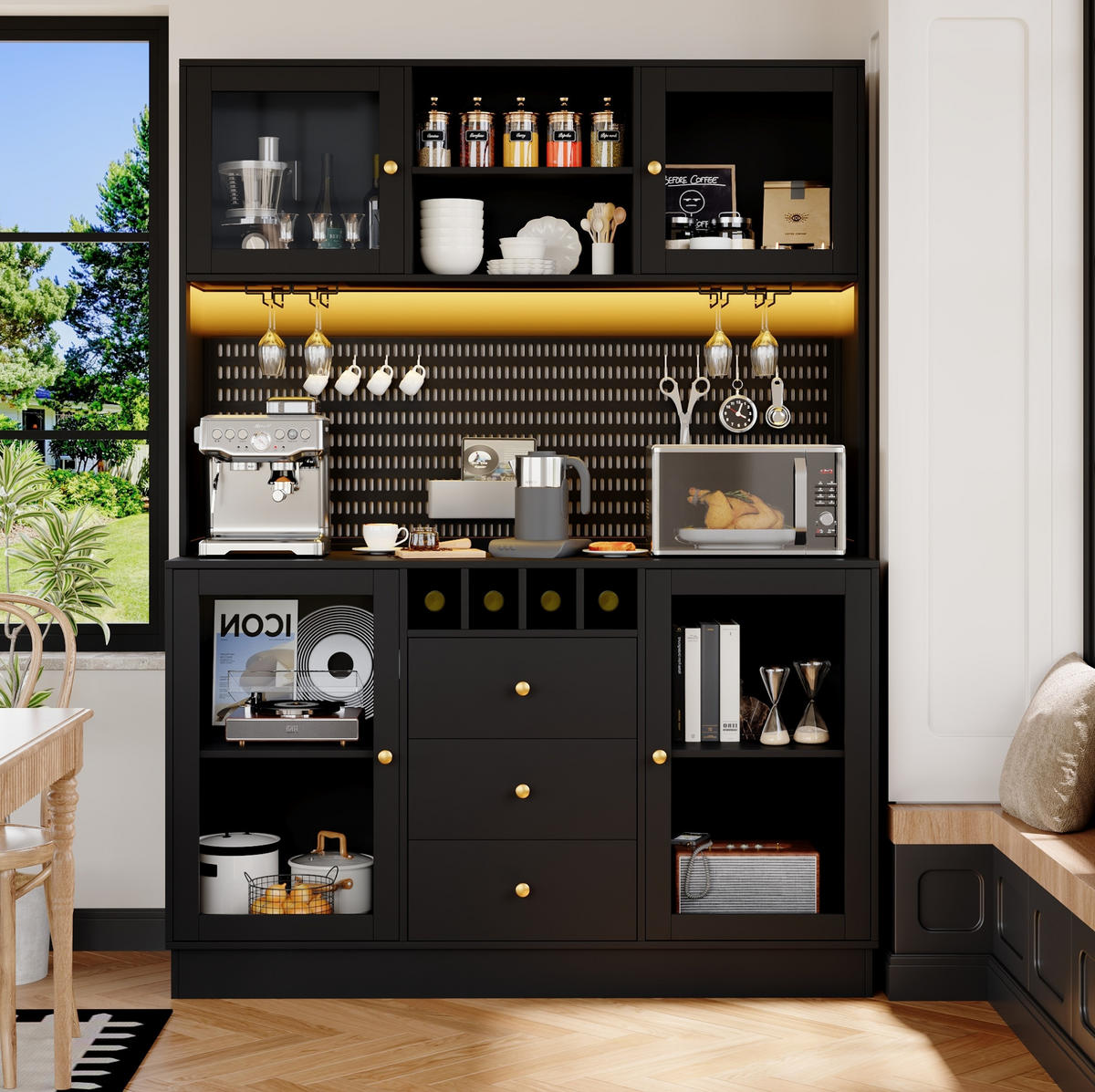 HOCHSCHRANK mit LED-Beleuchtung 140 x 40 x 185,7 cm Schwarz - Schwarz, Glas (40/185.7/140cm) - Meubliv