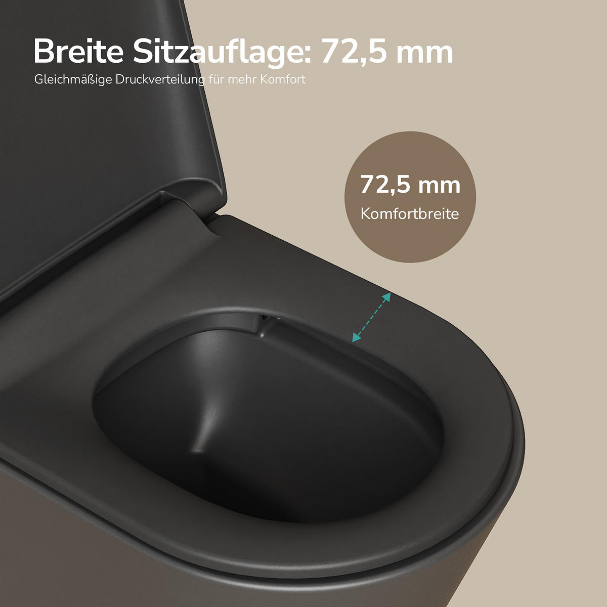 WAND-WC Set 49 x 36,5 cm inkl. WC-Sitz mit Absenkautomatik schwarz matt - Schwarz, Keramik (36.5/36/49cm) - EMKE