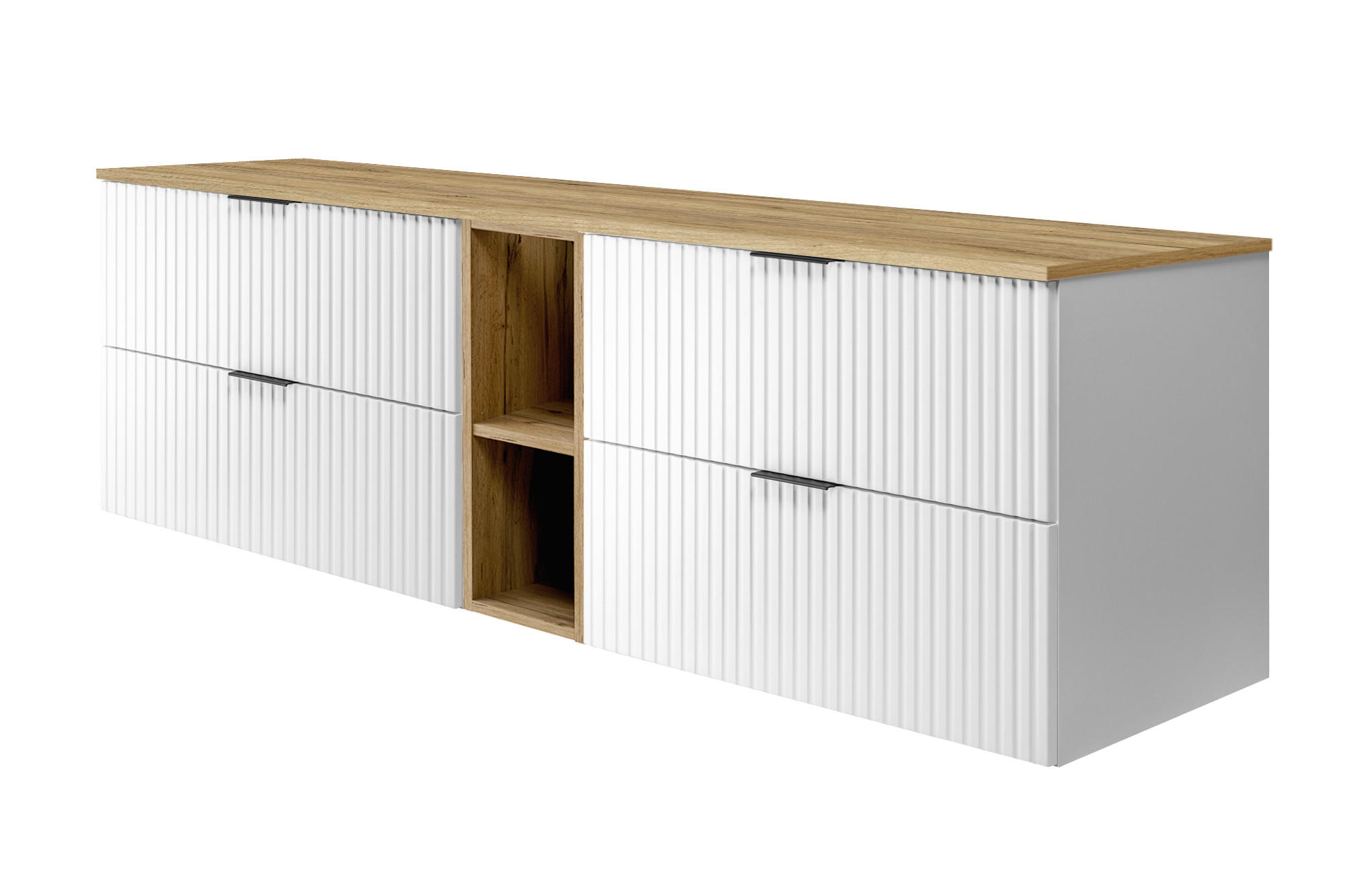 BADEZIMMERSCHRANK, Weiß / Gold Craft Eiche, Schwarze Griffe, 180 x 57 x 46 cm - Eichefarben/Schwarz, Holzwerkstoff (180/57/46cm) - 3XE LIVING