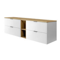 BADEZIMMERSCHRANK, Weiß / Gold Craft Eiche, Schwarze Griffe, 180 x 57 x 46 cm - Eichefarben/Schwarz, Holzwerkstoff (180/57/46cm) - 3XE LIVING