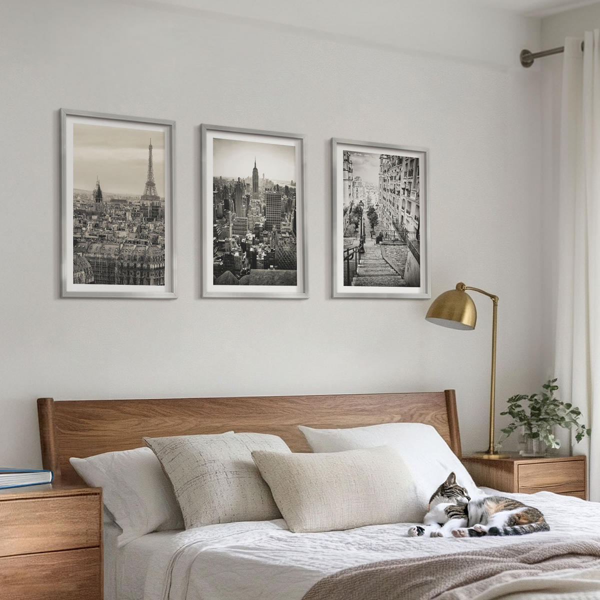 WANDBILDER 3er Set - 40x60 cm Silberner Rahmen - Aussicht Paris New York Treppen - Silberfarben, Kunststoff (40/60cm) - ArtPrintCave