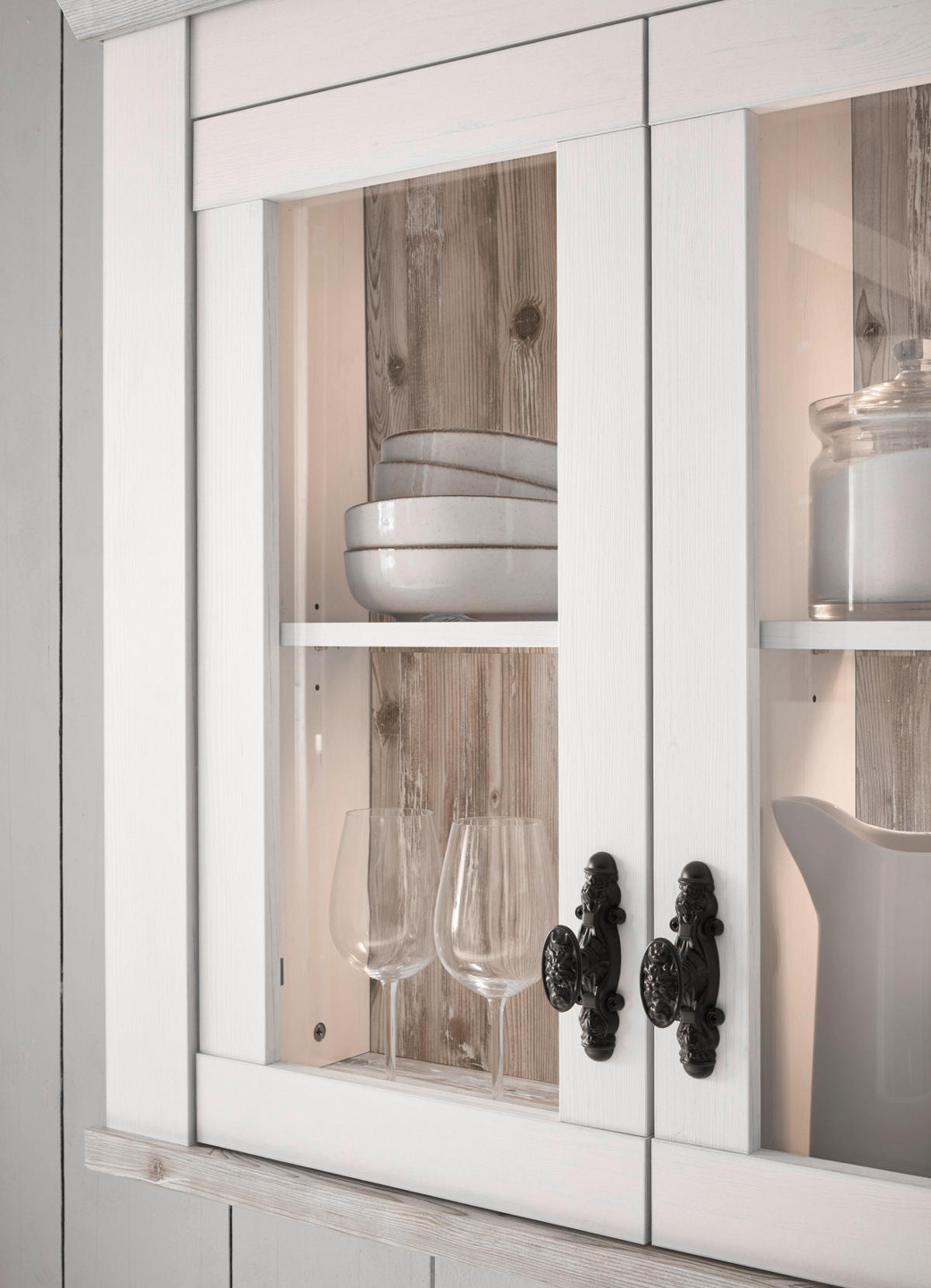 HÄNGESCHRANK weiß Pinie Landhaus, Küchenschrank hängend 92 x 85 cm, Soft-Close - Schwarz/Weiß, Glas/Holzwerkstoff (92/85/34cm) - Furn.Design