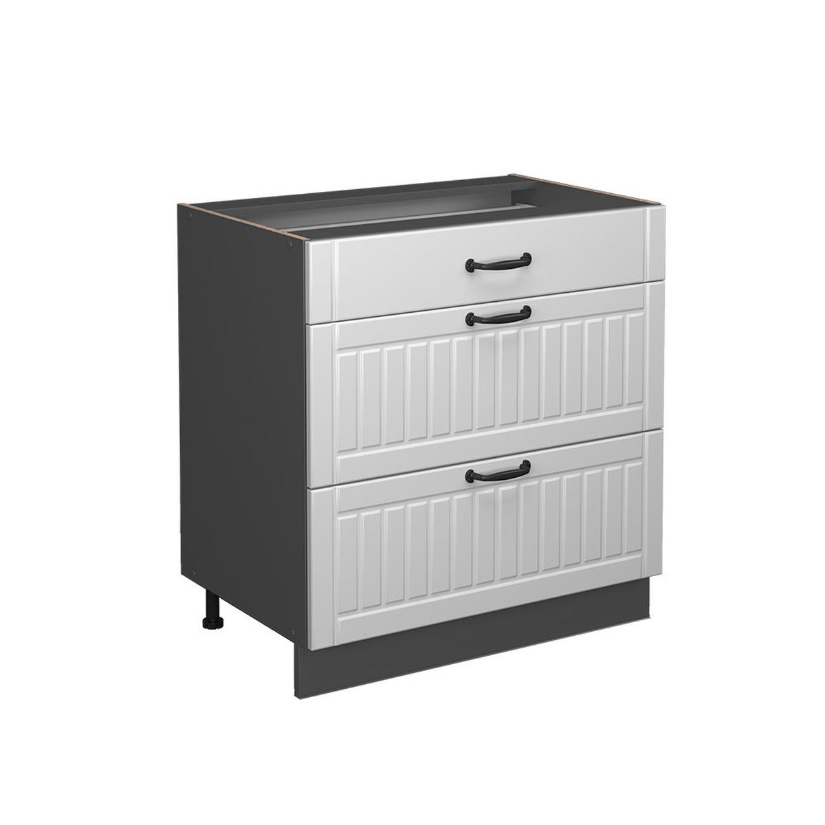 KÜCHENUNTERSCHRANK Fame-Line Weiß Landhaus 80 cm mit 3 Schubladen ohne AP - Anthrazit/Weiß, Holzwerkstoff (80/82/51.6cm) - Vicco