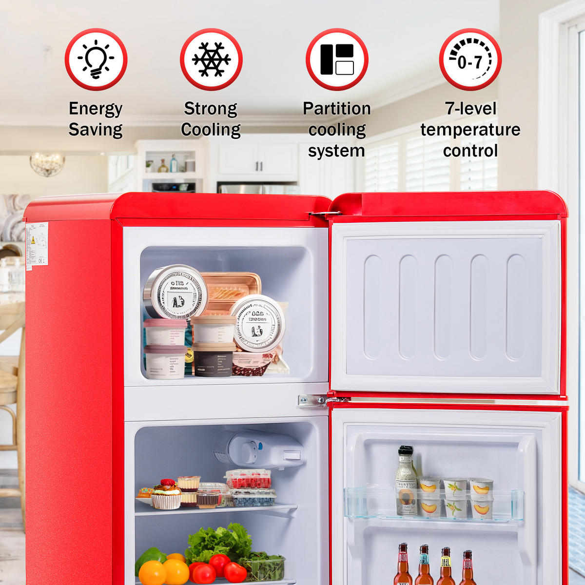 KÜHL-GEFRIER-KOMBINATION 60 l, 22 l Gefriervolumen, 45,5 x 88,8 cm, Energieeffizienzklasse E, Rot - Rot, Metall (45.5/88.8/42cm) - FOHERE