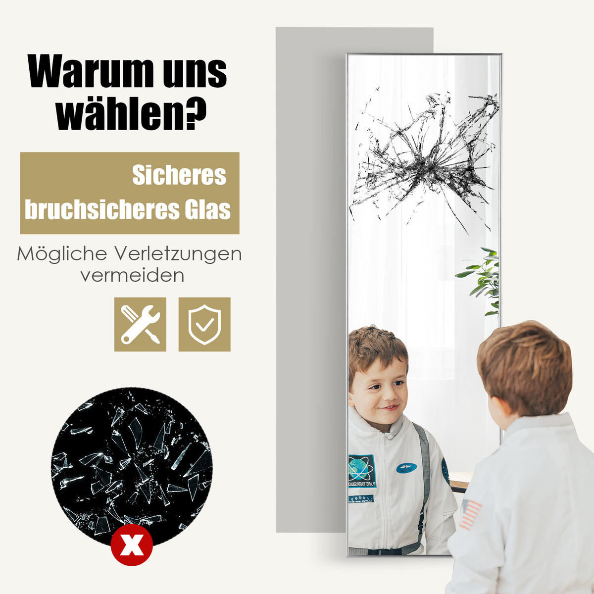 GANZKÖRPERSPIEGEL Silber - Silberfarben, Glas (2/120/37cm) - COSTWAY