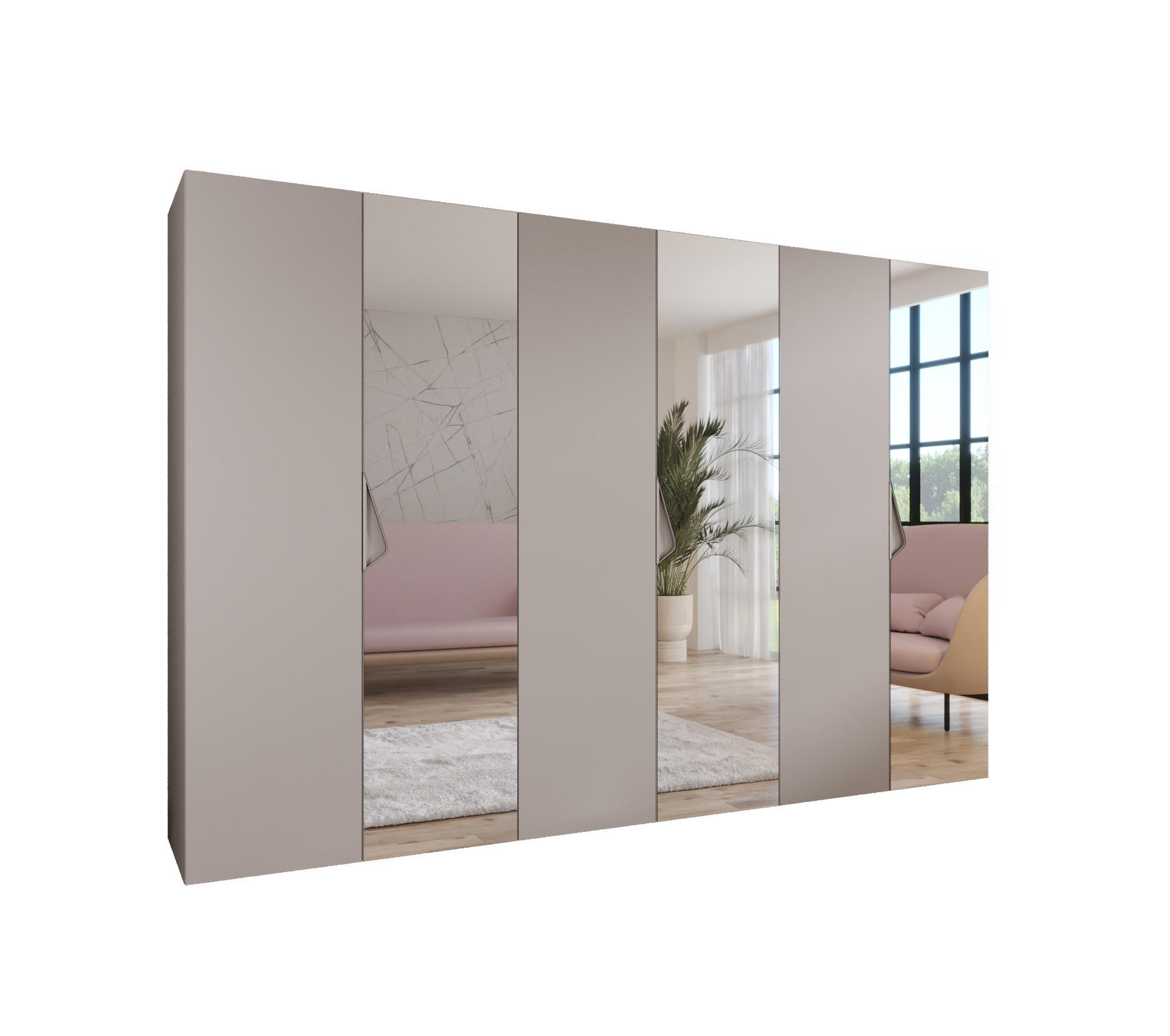 DREHTÜRENSCHRANK 202/300/52 6-türig - Beige, Holz/Metall (300/202/52cm) - Abiks Möbel