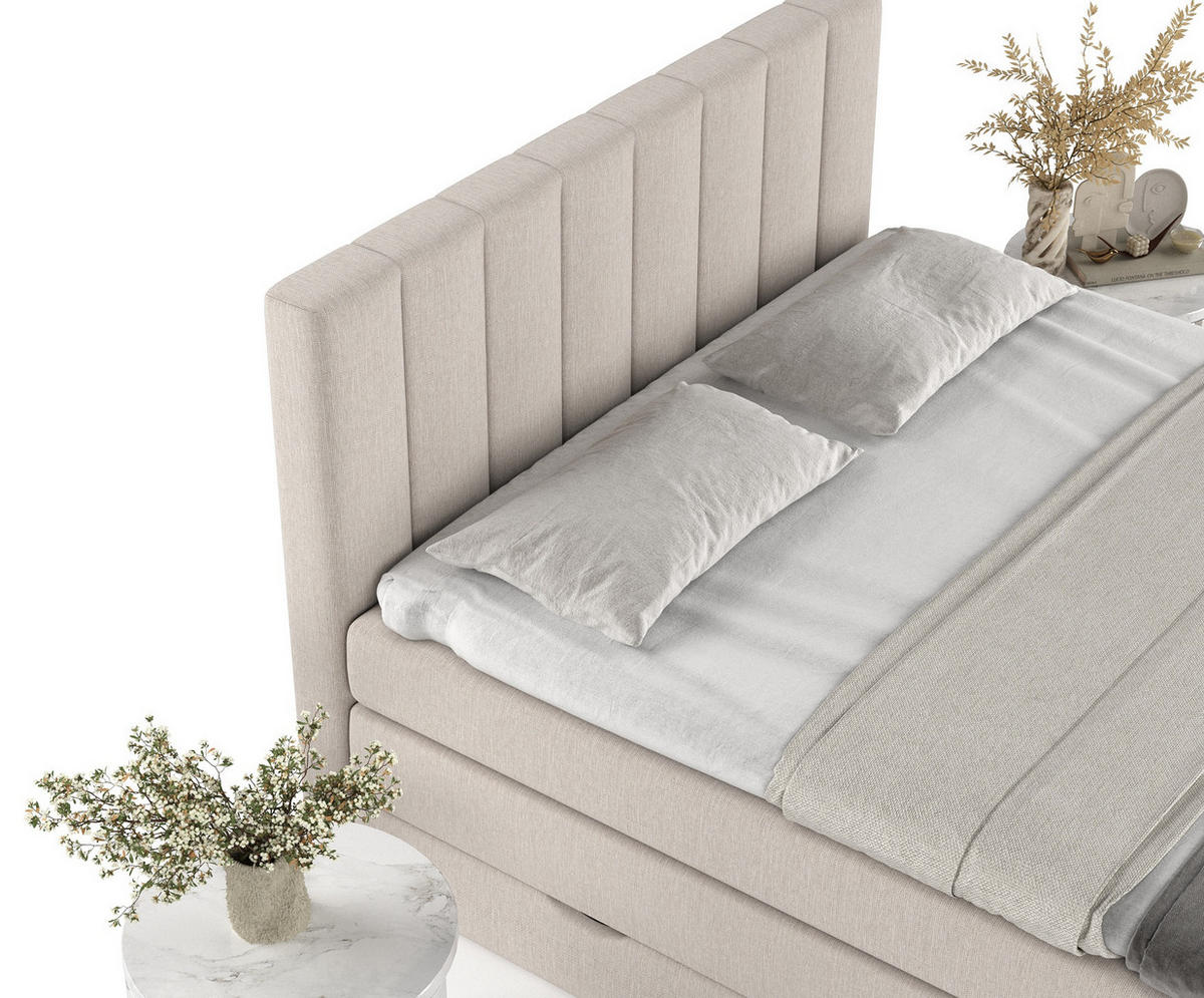 BOXSPRINGBETT Ruby Beige 140/200 cm mit Matratze und Topper - Beige/Schwarz, Holz/Holzwerkstoff (140/200cm) - Maison de Reve