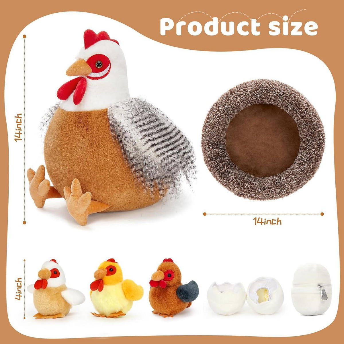 STOFFTIER 8-teiliges Set Huhn mit Küken und Eiern 35 cm - Multicolor, Textil (30/35cm)