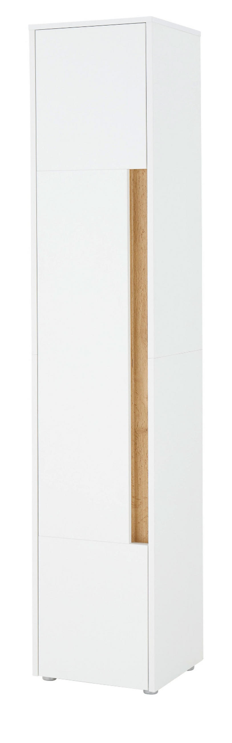 BAD-HOCHSCHRANK weiß, Wotan Eiche, Badschrank 34 x 200 cm - Silberfarben/Eiche Wotan, Holz/Holzwerkstoff (34/199/34cm) - Furn.Design