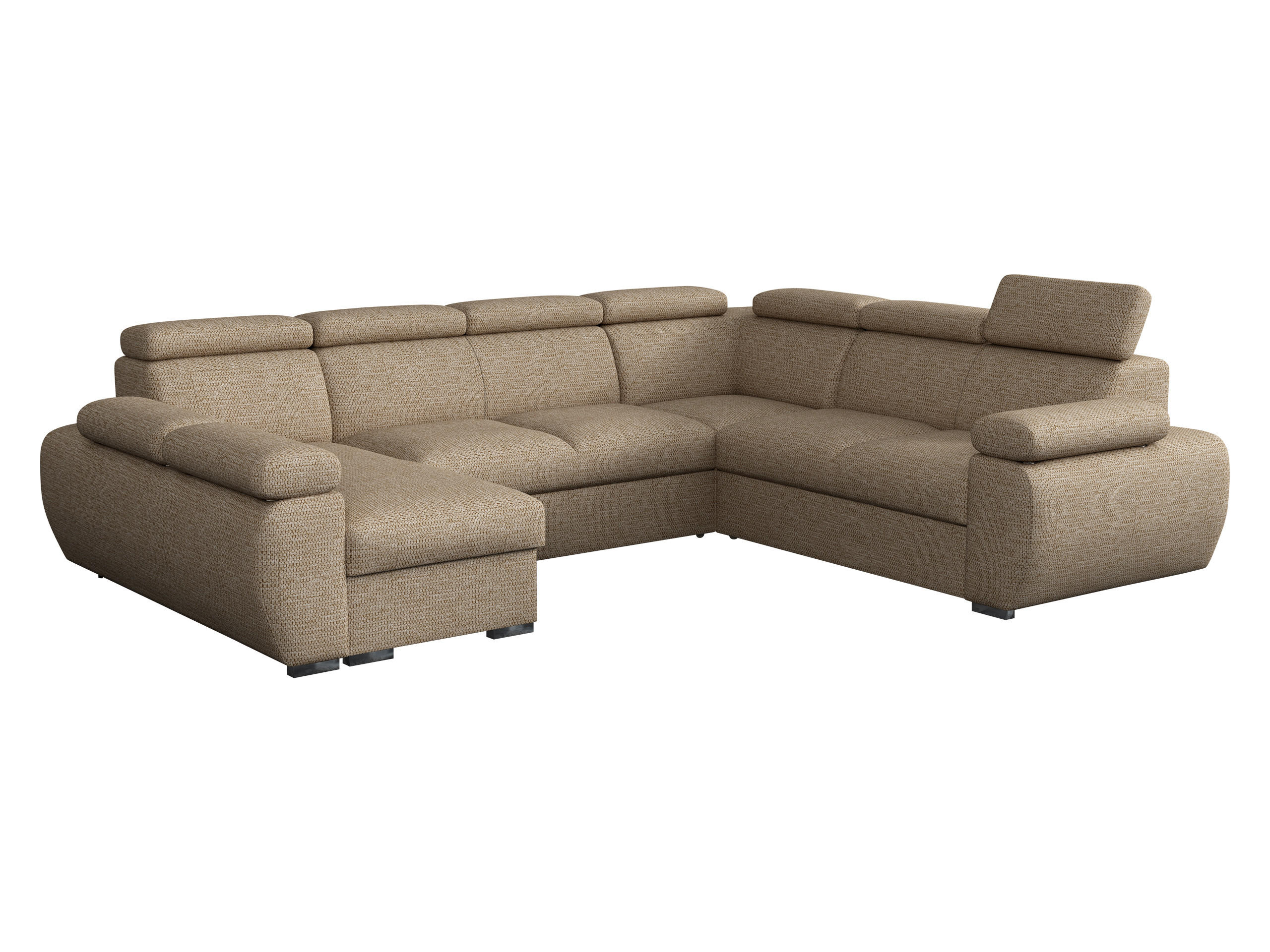 WOHNLANDSCHAFT Boston U, Seite: Links - LC+2P+R+2R - Chromfarben/Beige, Holz/Textil (325/98/260cm) - MIRJAN24