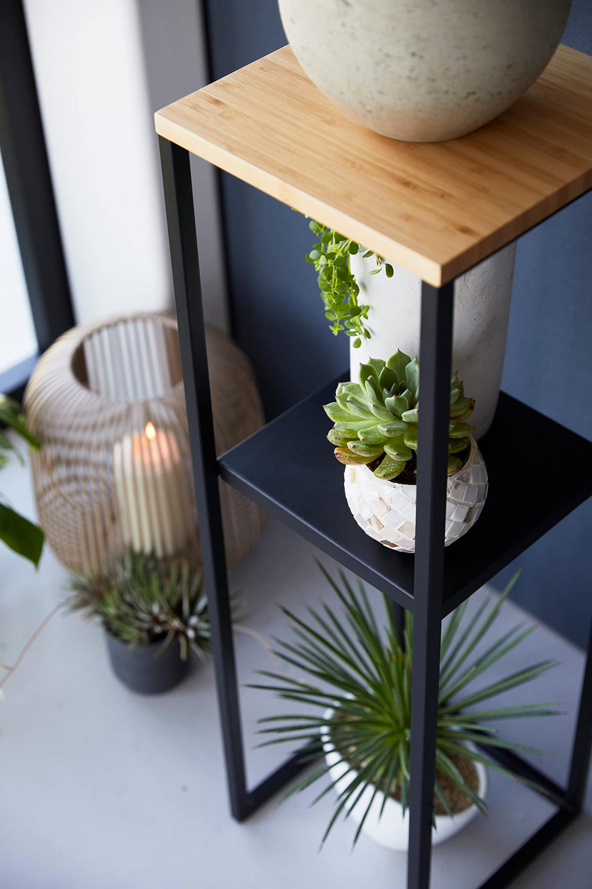 BLUMENTISCH Tower 5984 schwarz/natur 80/25/25 cm - Schwarz, Holz/Metall (25/25/80cm) - Yamazaki