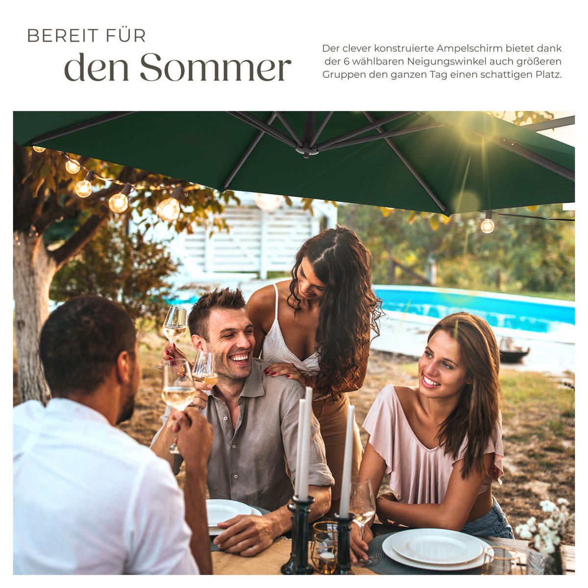 SONNENSCHIRM Daria,UV-Schutz 50+, inklusive Schutzhülle,grün - Grün, Metall (300/372cm) - tectake