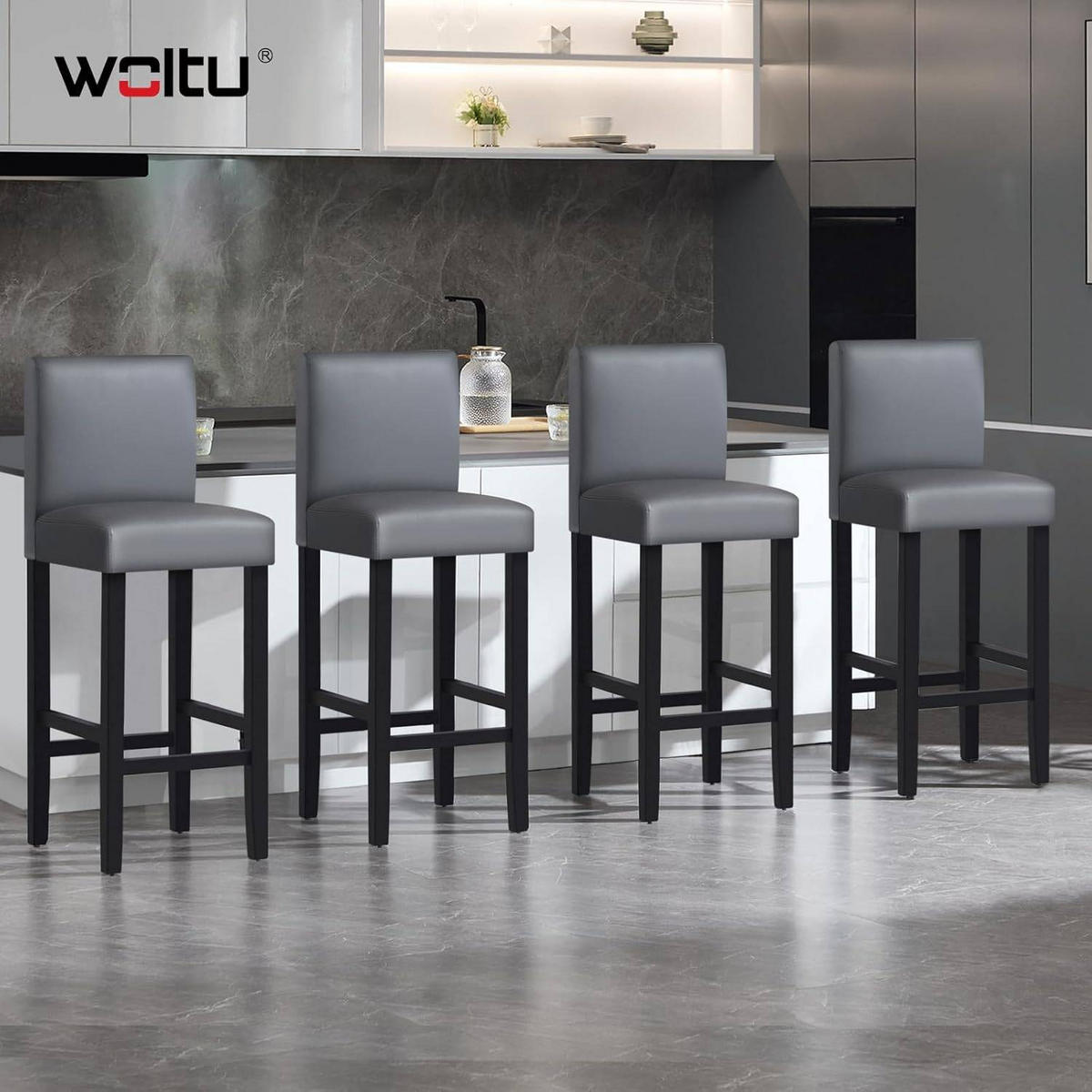 BARHOCKER 2er Set, Massivholz, Antirutschgummi, Kunstleder - Grau, Holz (41.5/110.5/48cm) - Woltu