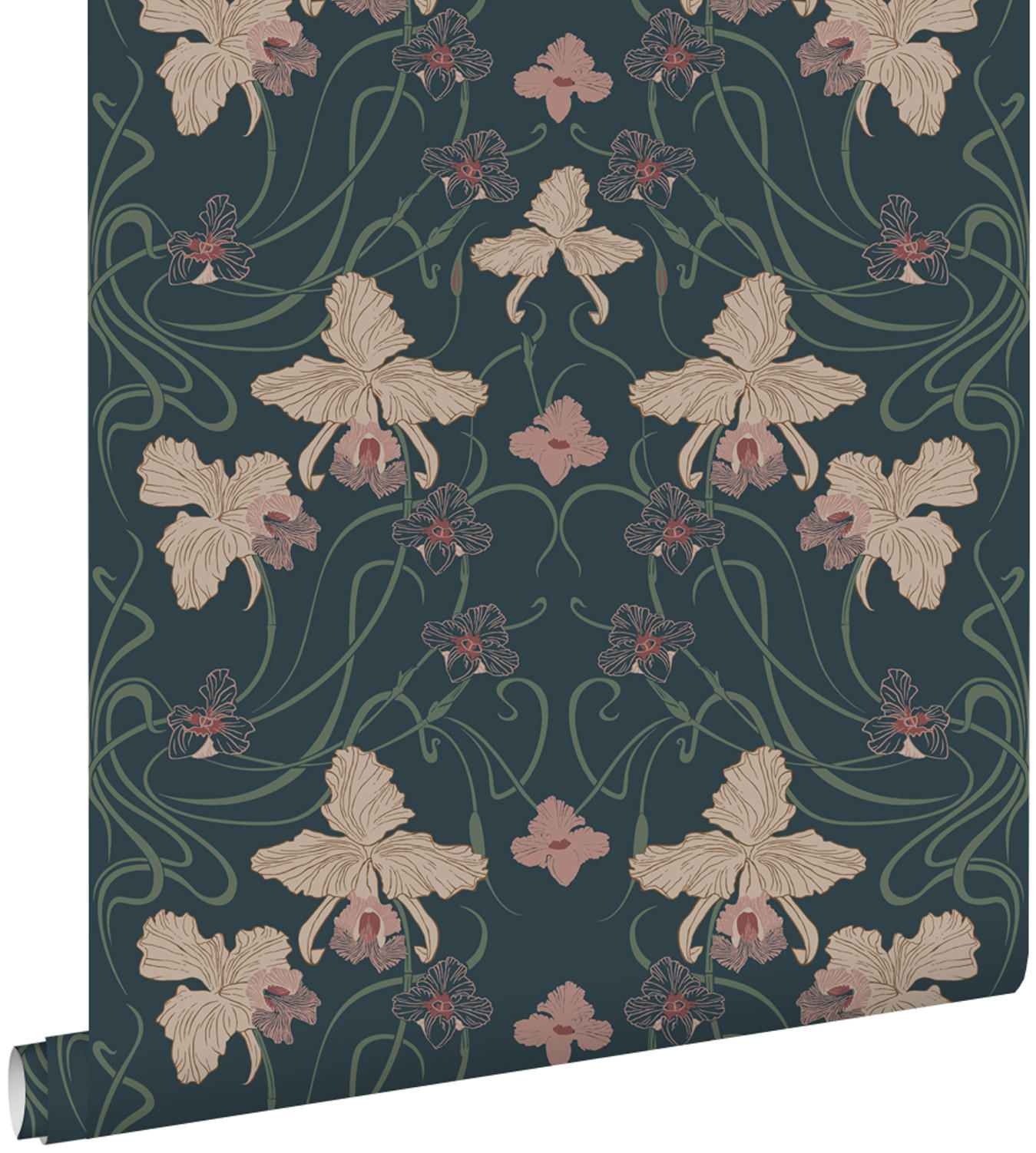 TAPETE Blumenmuster im Jugendstil 50 x 900 cm - Blau, Papier (50/900cm) - ESTAhome